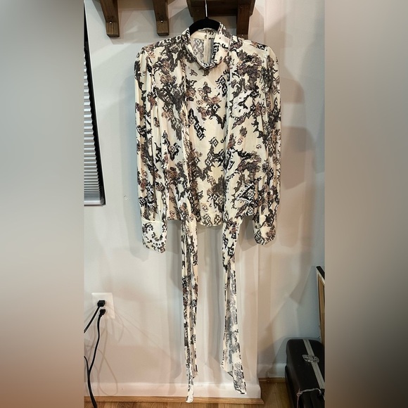 IRO Sakari Wrap Effect Printed Crepe de Chine Blouse Mock Neck FR 34 (US2) - Picture 7 of 13